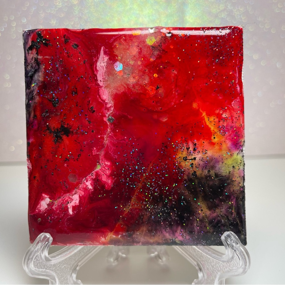 Abstract Red and Black Blacklight Art Piece